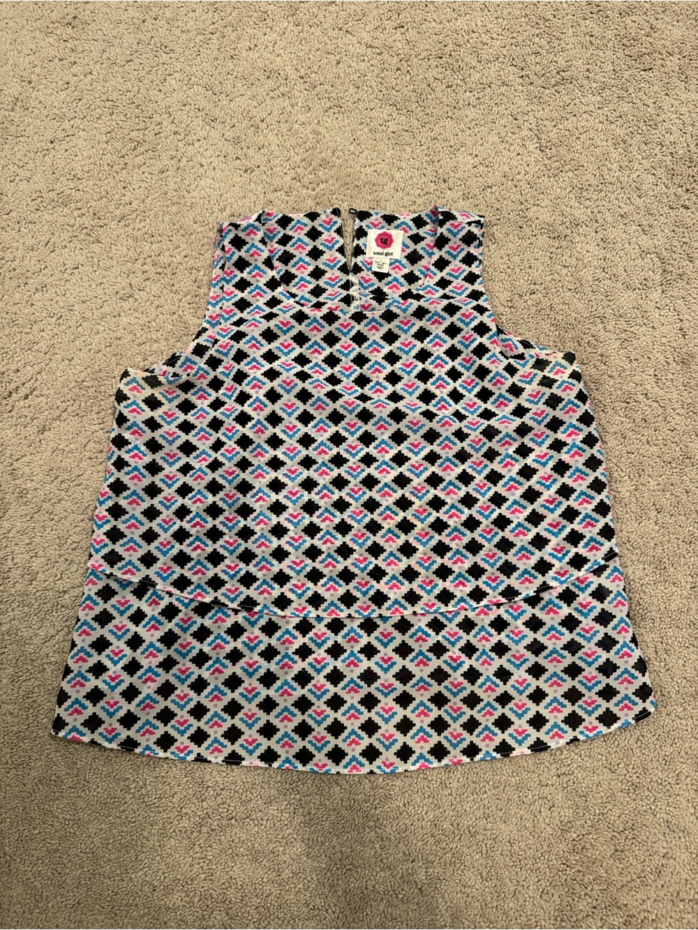 total girl Black, White, Pink & Blue Geometric Tank Top